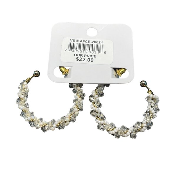 Charming Charlie, Hypoallergenic Crystal & Pearl Hoop Earrings Gold Tone 1.5 Inc - Picture 6 of 6